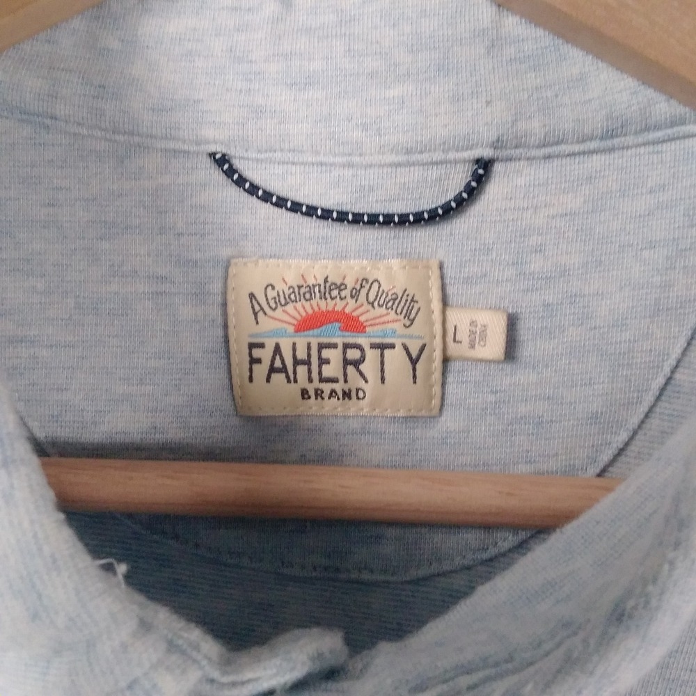 Faherty Movement Polo Shirt Short Sleeve Cardiff Blue Performance Stretch Mens L - Picture 5 of 6